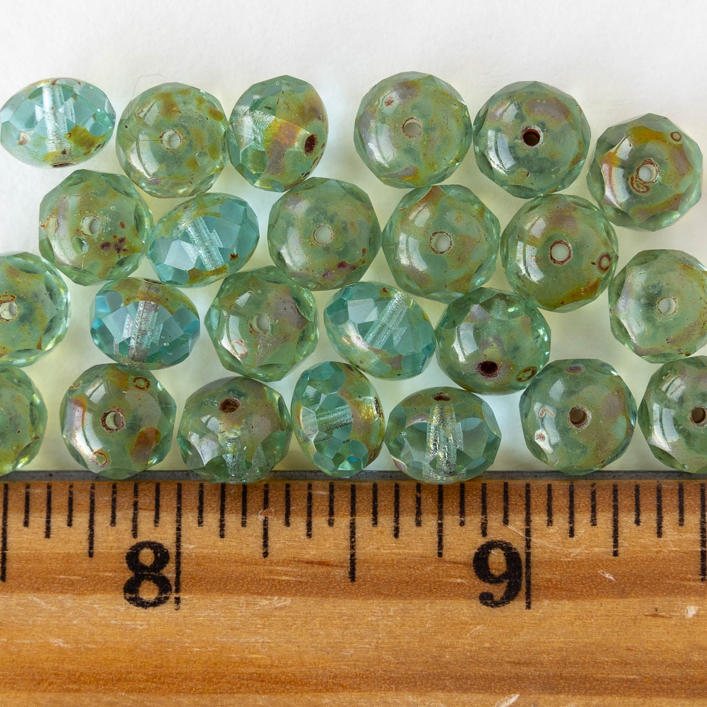 6x8mm Firepolished Rondelle Beads - Transparent Seafoam Picasso - 10 Beads