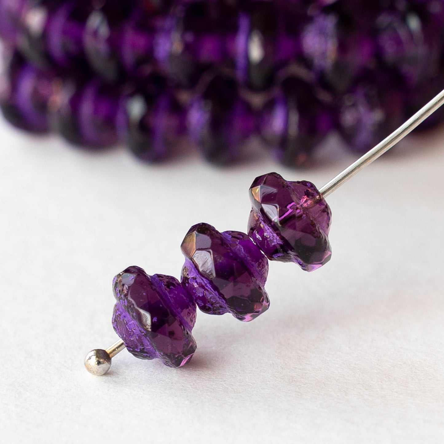 6x8mm Glass Saturn Beads - Amethyst with Purple Wash - 6 or 12 Beads