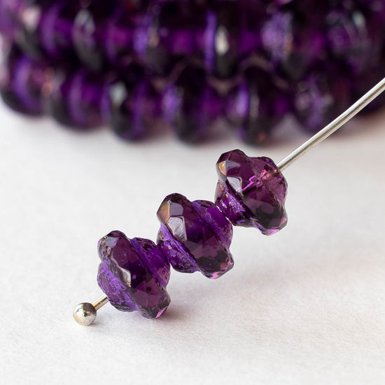 6x8mm Glass Saturn Beads - Amethyst with Purple Wash - 6 or 12 Beads