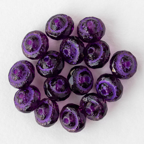 6x8mm Glass Saturn Beads - Amethyst with Purple Wash - 6 or 12 Beads