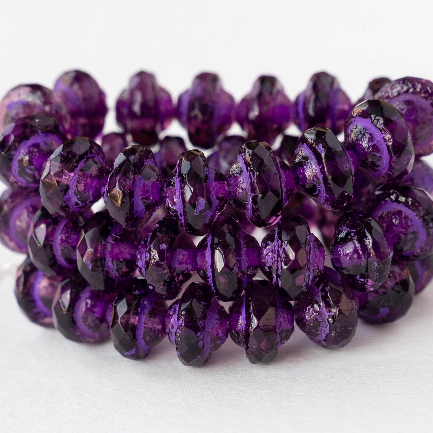 6x8mm Glass Saturn Beads - Amethyst with Purple Wash - 6 or 12 Beads