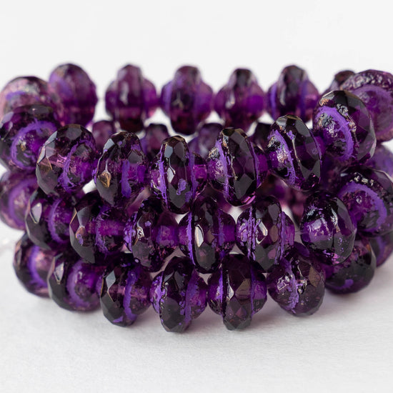6x8mm Glass Saturn Beads - Amethyst with Purple Wash - 6 or 12 Beads