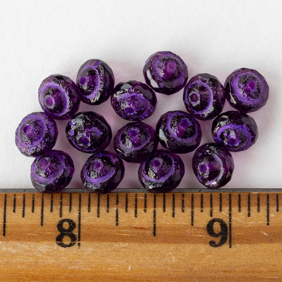 6x8mm Glass Saturn Beads - Amethyst with Purple Wash - 6 or 12 Beads