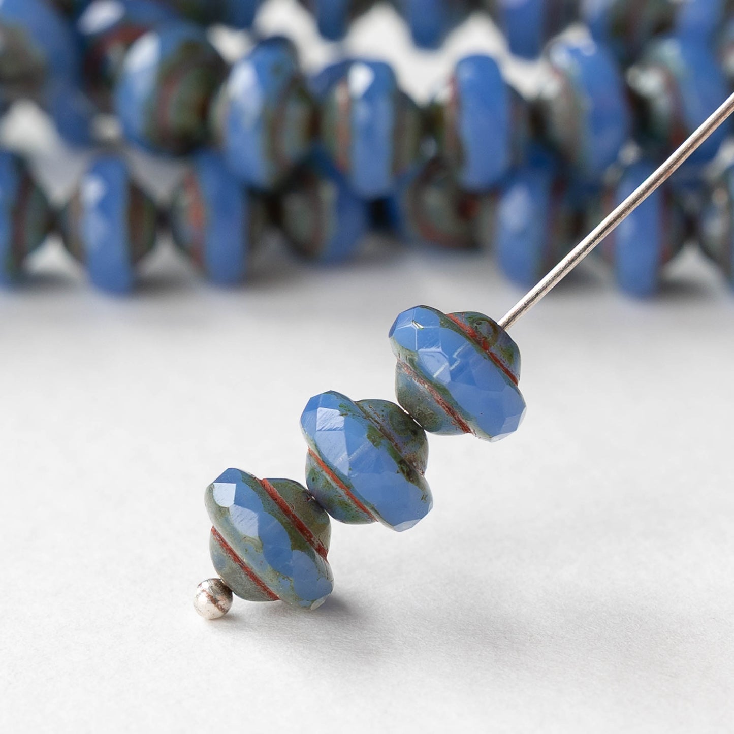 6x8mm Glass Saturn Beads - Opaline Blue Picasso - 10 or 20 Beads