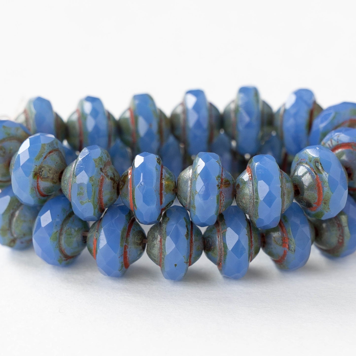 6x8mm Glass Saturn Beads - Opaline Blue Picasso - 10 or 20 Beads