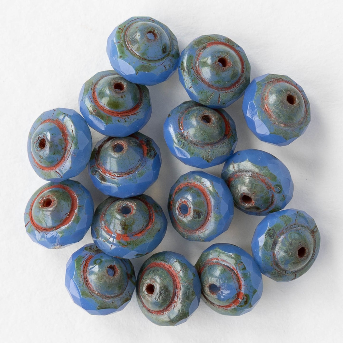 6x8mm Glass Saturn Beads - Opaline Blue Picasso - 10 or 20 Beads