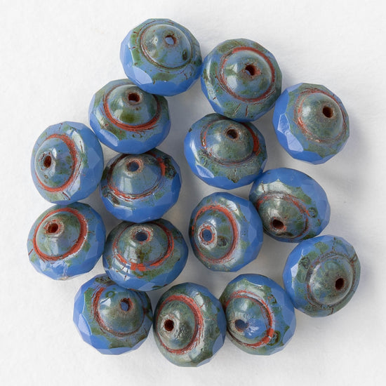 6x8mm Glass Saturn Beads - Opaline Blue Picasso - 10 or 20 Beads