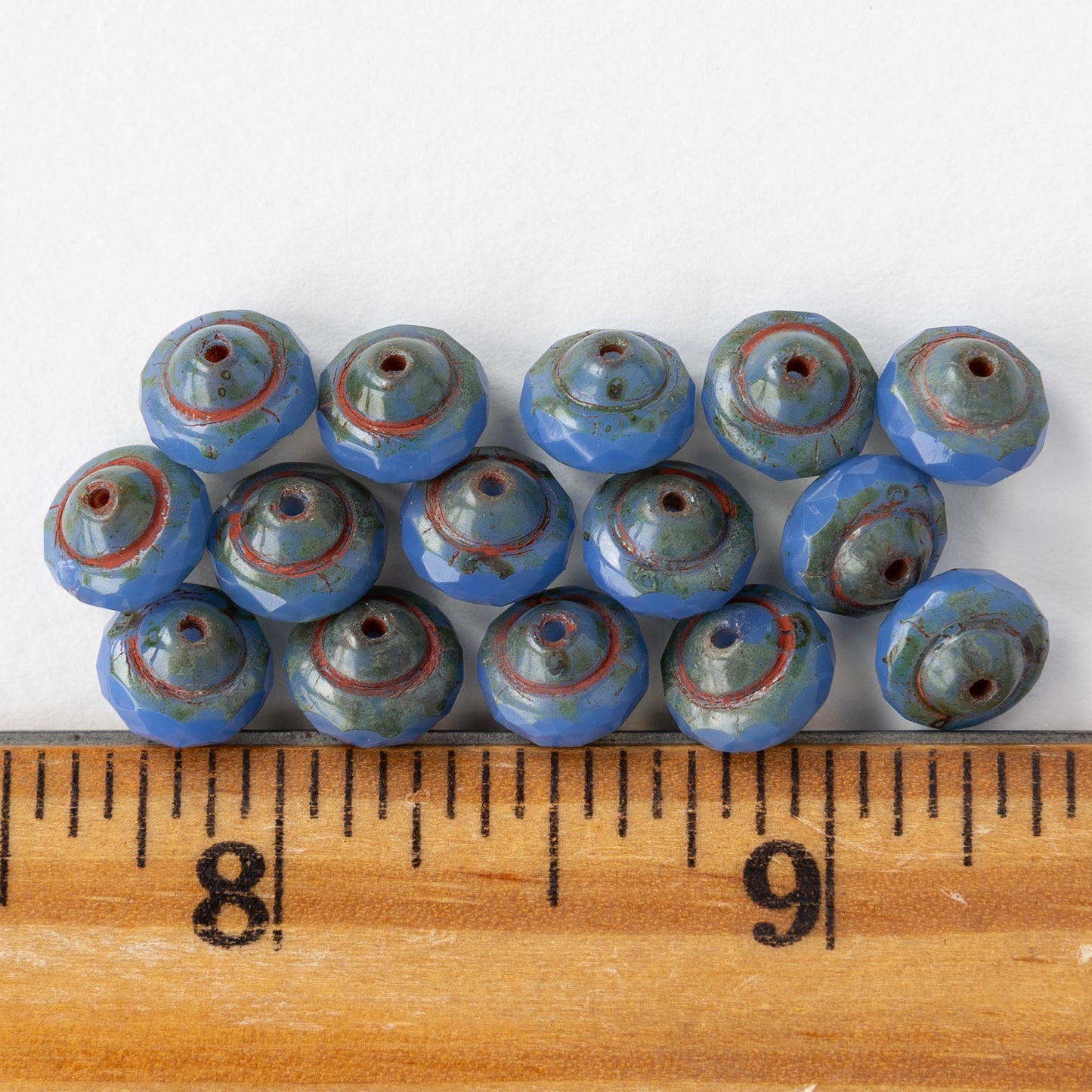 6x8mm Glass Saturn Beads - Opaline Blue Picasso - 10 or 20 Beads