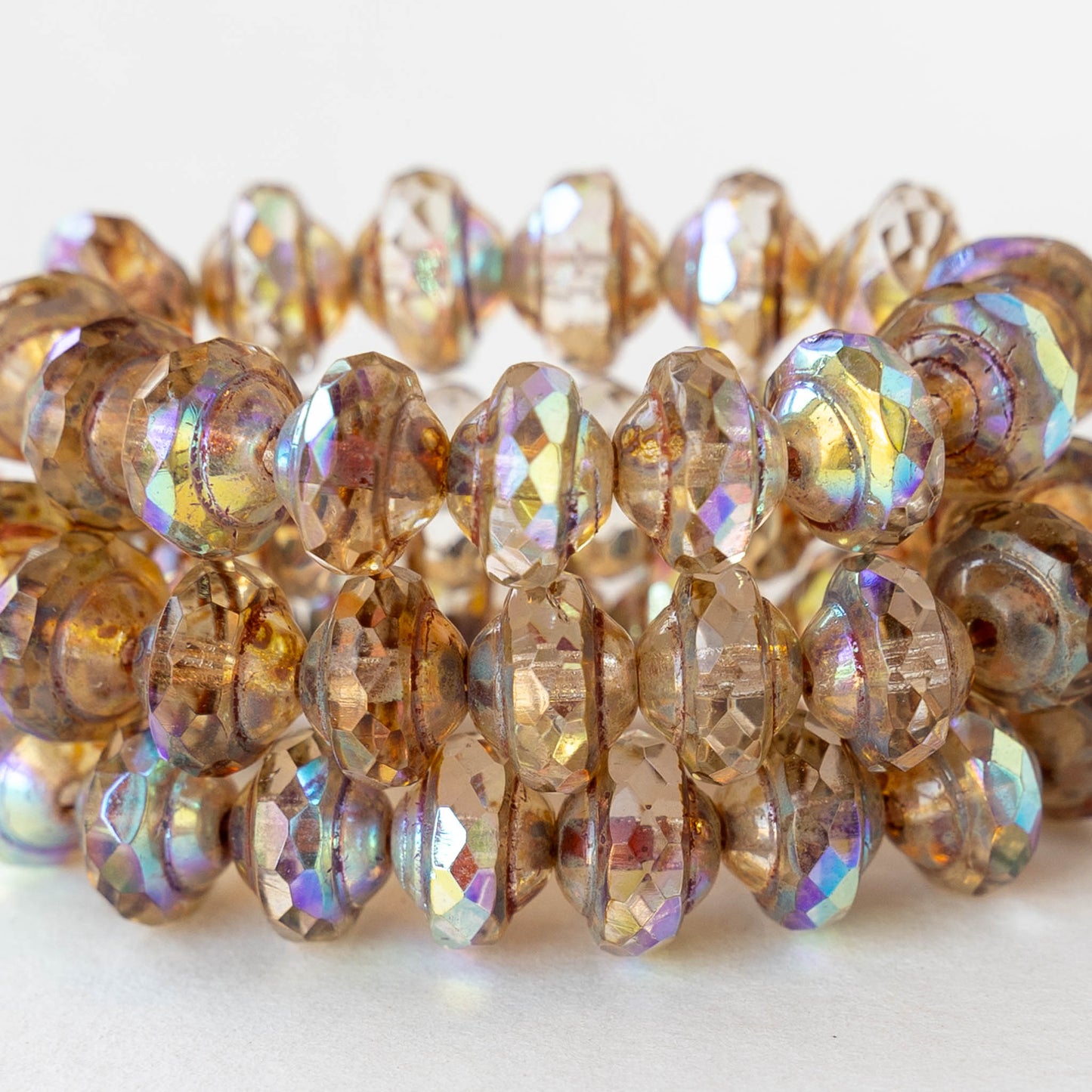 6x8mm Glass Saturn Beads - Crystal AB - 15 beads