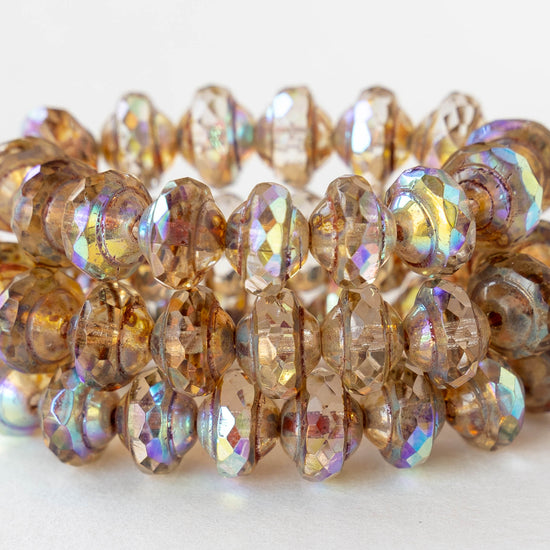 6x8mm Glass Saturn Beads - Crystal AB - 15 beads