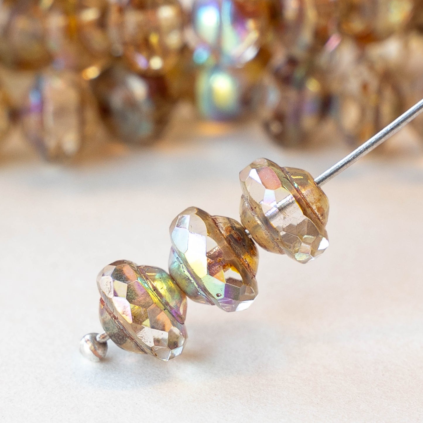 6x8mm Glass Saturn Beads - Crystal AB - 15 beads