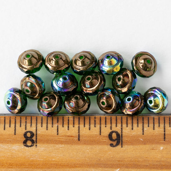 6x8mm Glass Saturn Beads - Green AB Copper - 10 or 20 Beads