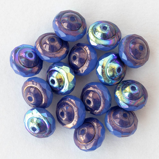 6x8mm Glass Saturn Beads - Opaline Periwinkle Rainbow AB - 15 Beads
