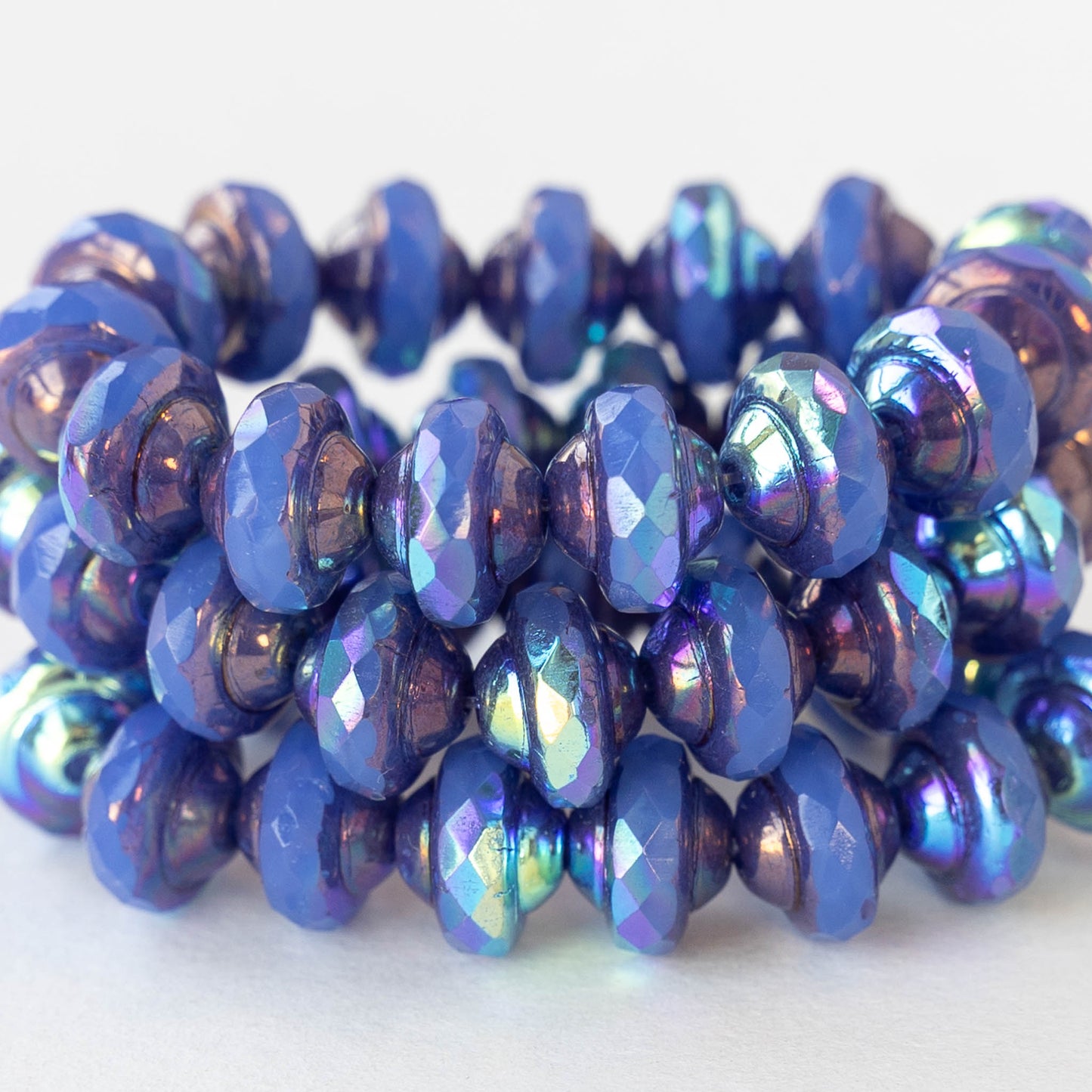 6x8mm Glass Saturn Beads - Opaline Periwinkle Rainbow AB - 15 Beads