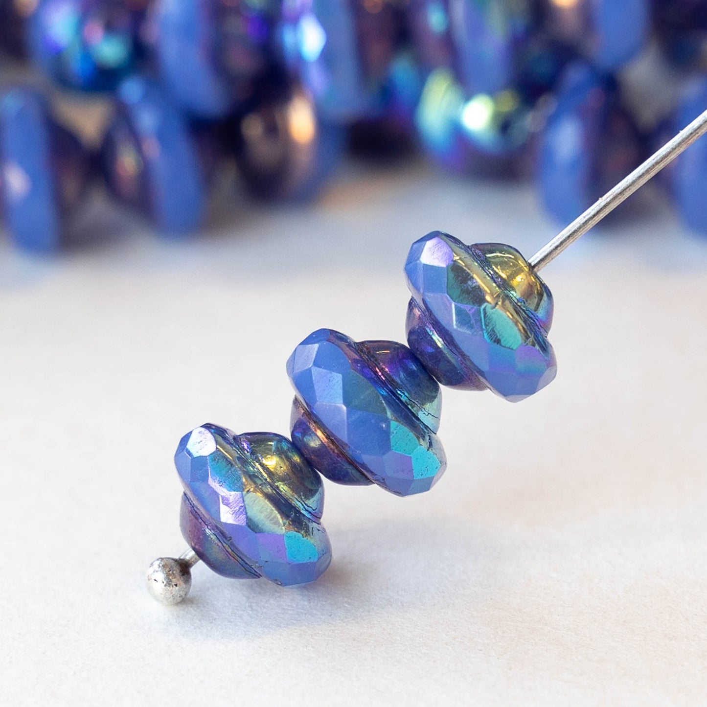 6x8mm Glass Saturn Beads - Opaline Periwinkle Rainbow AB - 15 Beads