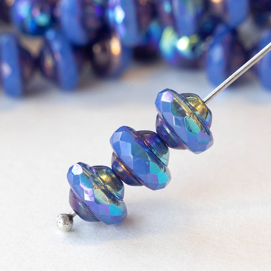 6x8mm Glass Saturn Beads - Opaline Periwinkle Rainbow AB - 15 Beads