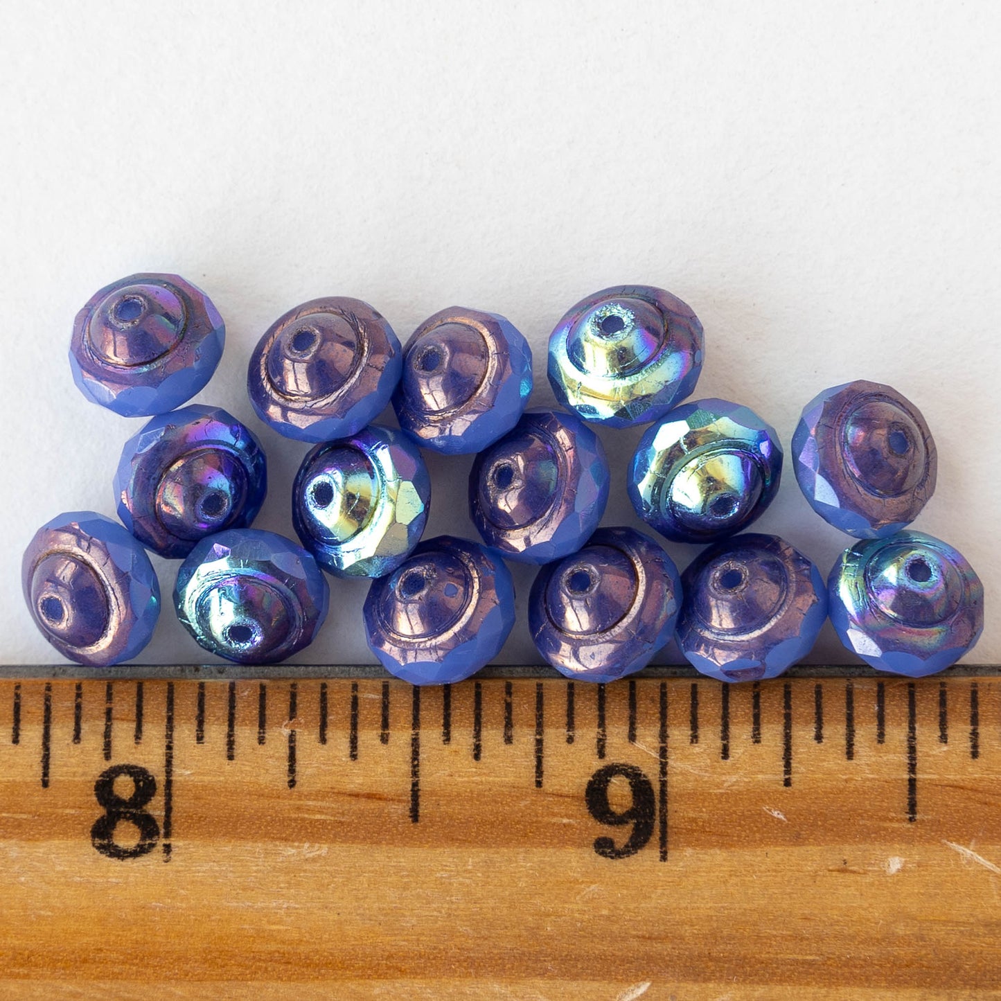 6x8mm Glass Saturn Beads - Opaline Periwinkle Rainbow AB - 15 Beads