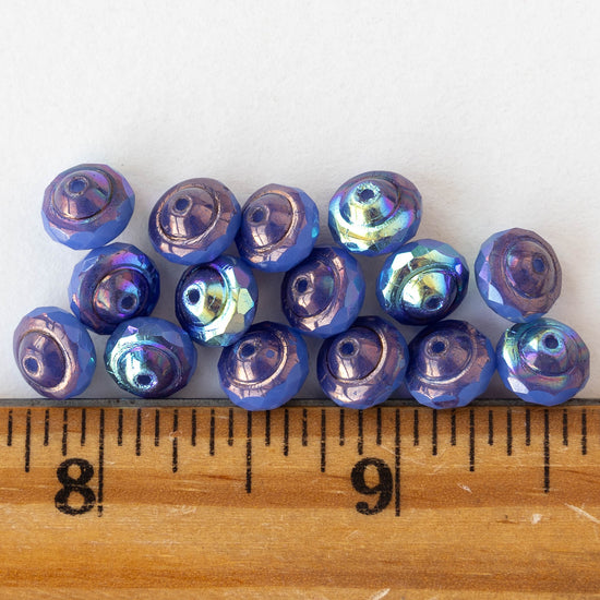 6x8mm Glass Saturn Beads - Opaline Periwinkle Rainbow AB - 15 Beads