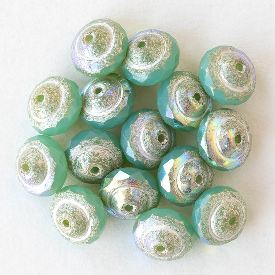6x8mm Glass Saturn Beads - Opaque Seafoam with Silver Dust - 15 Beads