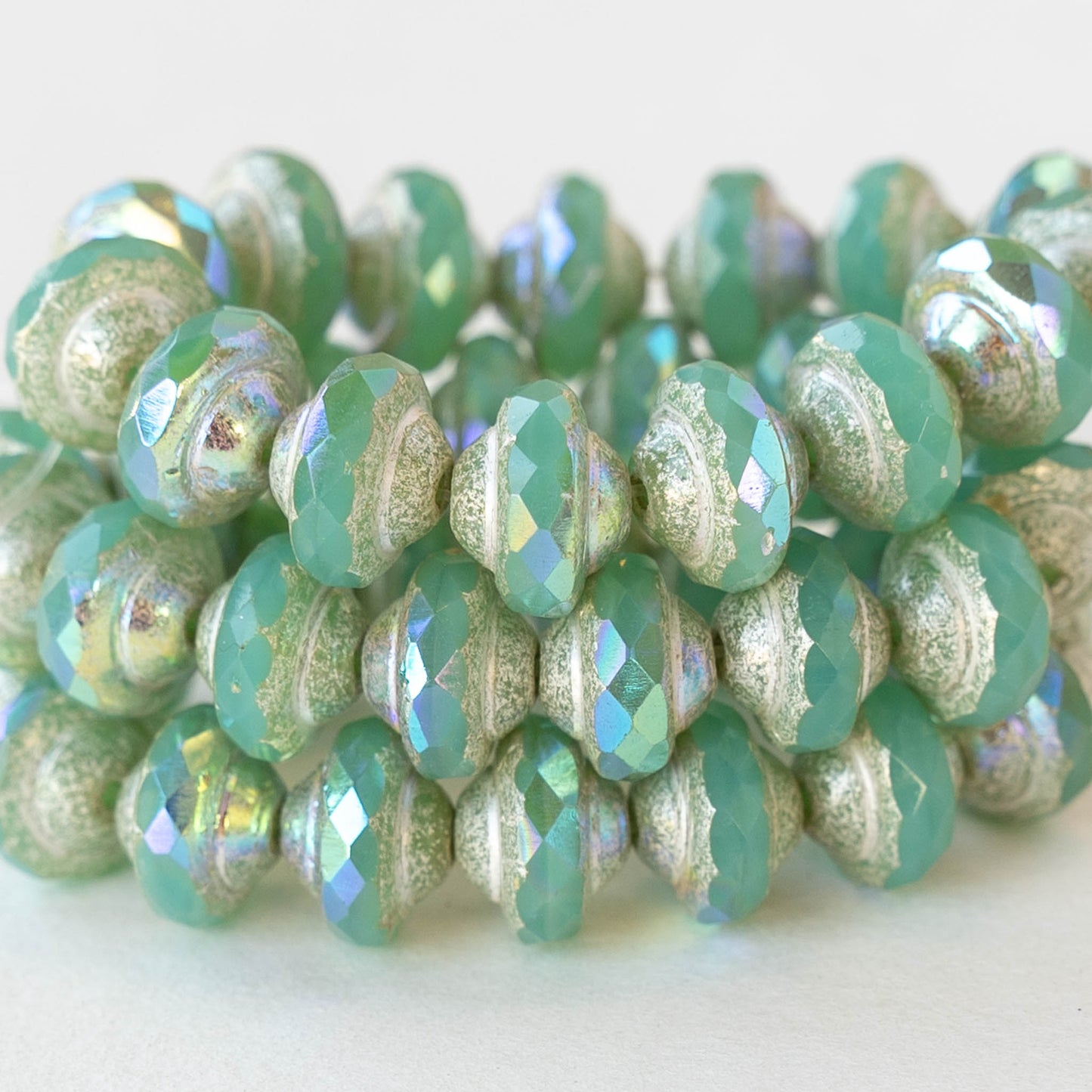 6x8mm Glass Saturn Beads - Opaque Seafoam with Silver Dust - 15 Beads