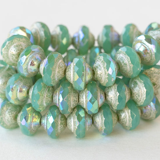 6x8mm Glass Saturn Beads - Opaque Seafoam with Silver Dust - 15 Beads