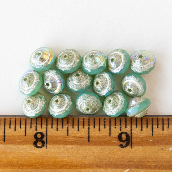 6x8mm Glass Saturn Beads - Opaque Seafoam with Silver Dust - 15 Beads