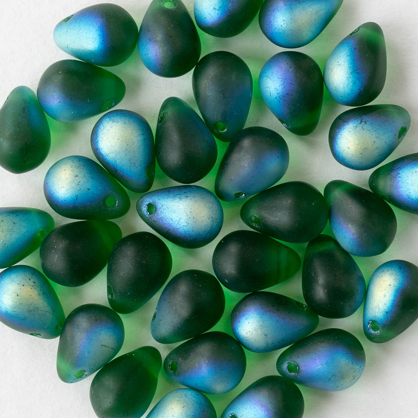 6x8mm Glass Teardrop Beads - Emerald AB Matte - 50 Beads