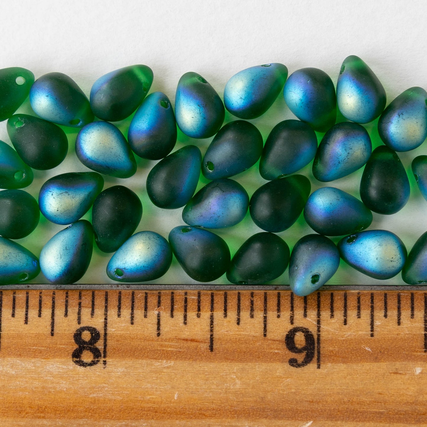 6x8mm Glass Teardrop Beads - Emerald AB Matte - 50 Beads