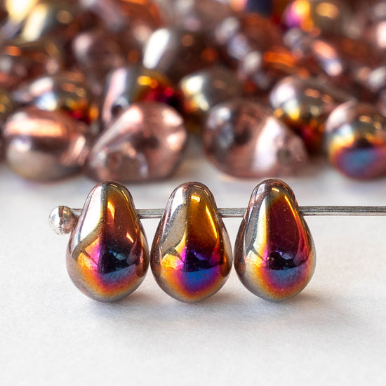 6x8mm Glass Teardrop Beads - Transparent Rosaline Sliperit - 30 Beads