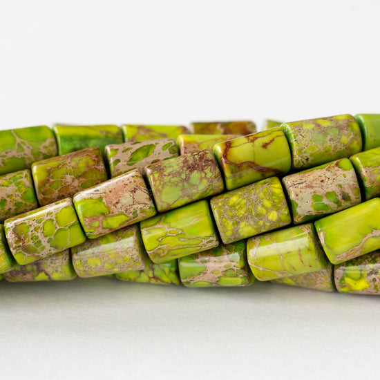 6x8mm Impression Jasper Tube Beads - Green - 20 beads