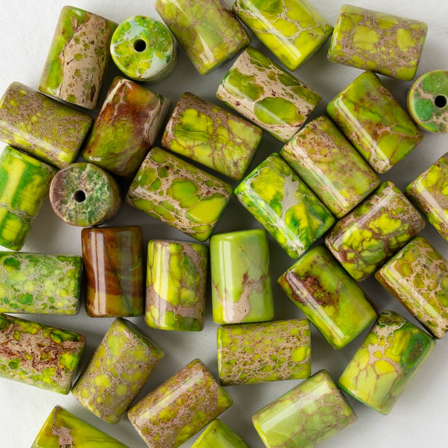 6x8mm Impression Jasper Tube Beads - Green - 20 beads