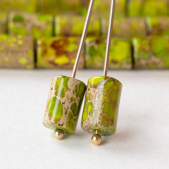 6x8mm Impression Jasper Tube Beads - Green - 20 beads