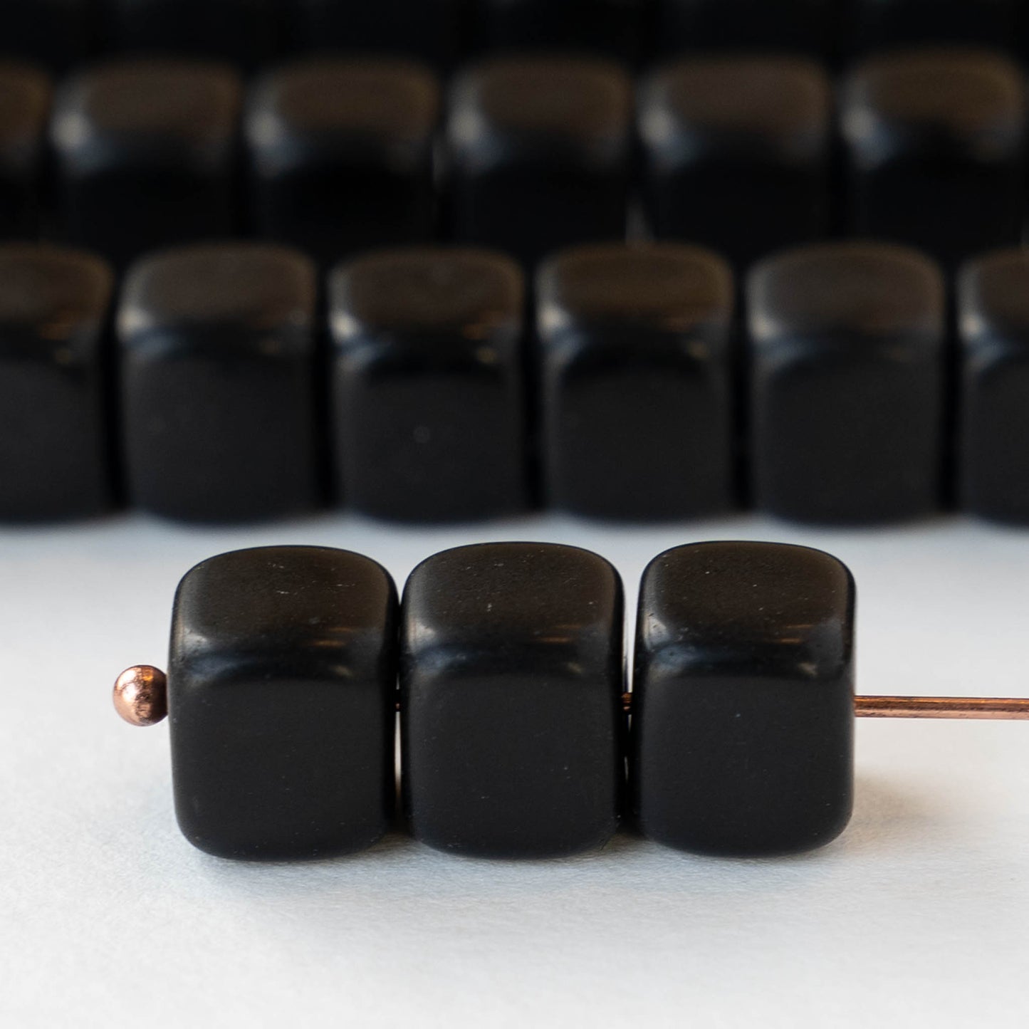 8mm Glass Cube Beads - Opaque Black - 12 beads