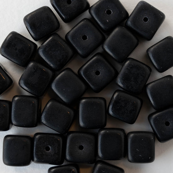 8mm Glass Cube Beads - Opaque Black - 12 beads