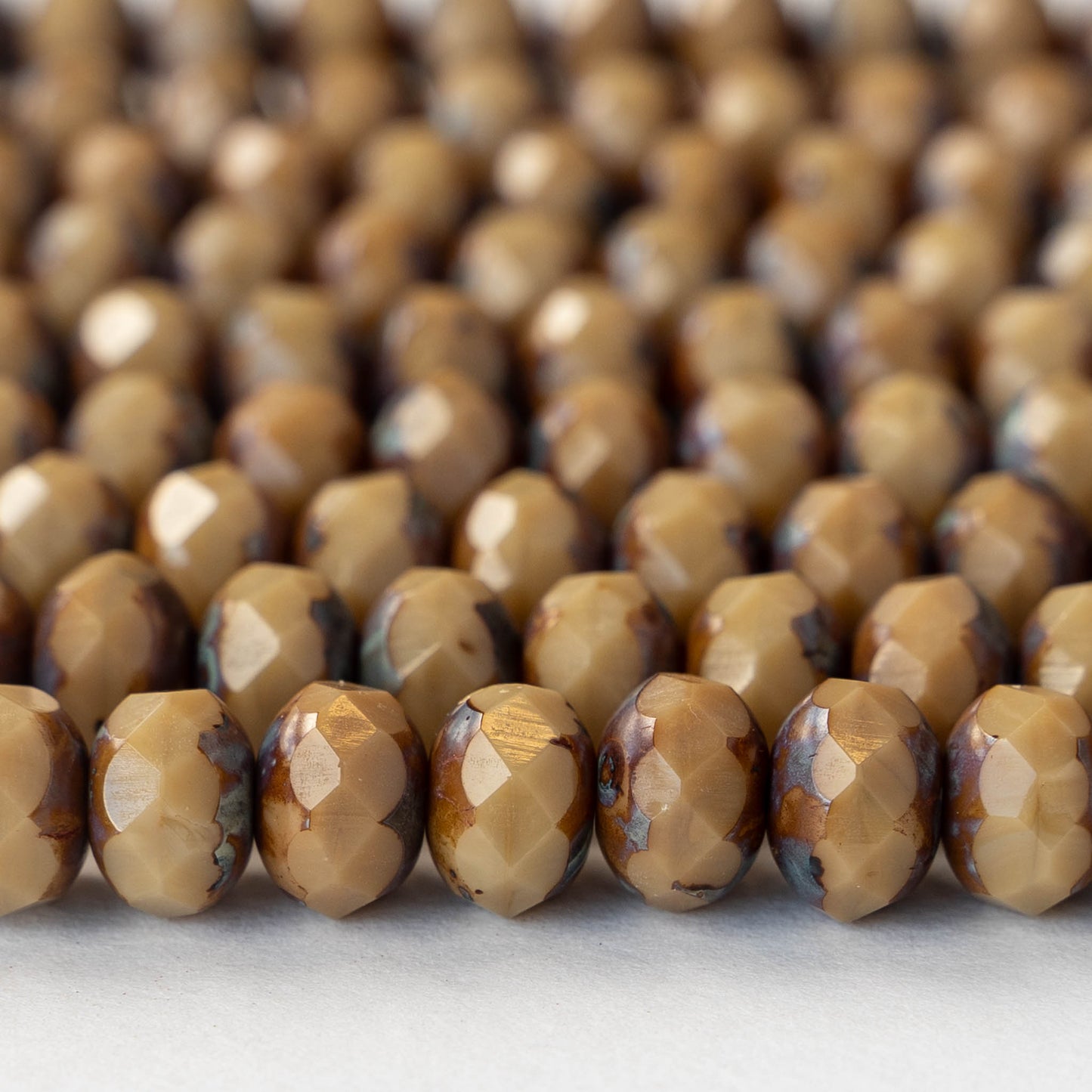 6x9mm Rondelle Beads - Coffee Cream Picasso - 19 beads