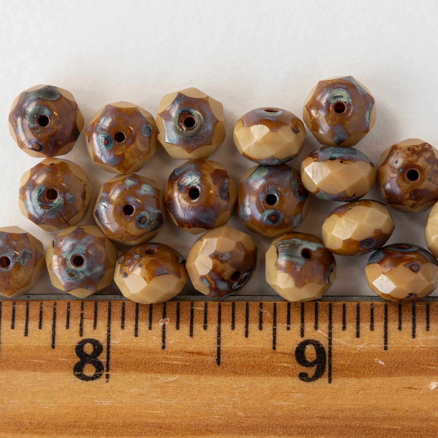 6x9mm Rondelle Beads - Coffee Cream Picasso - 19 beads