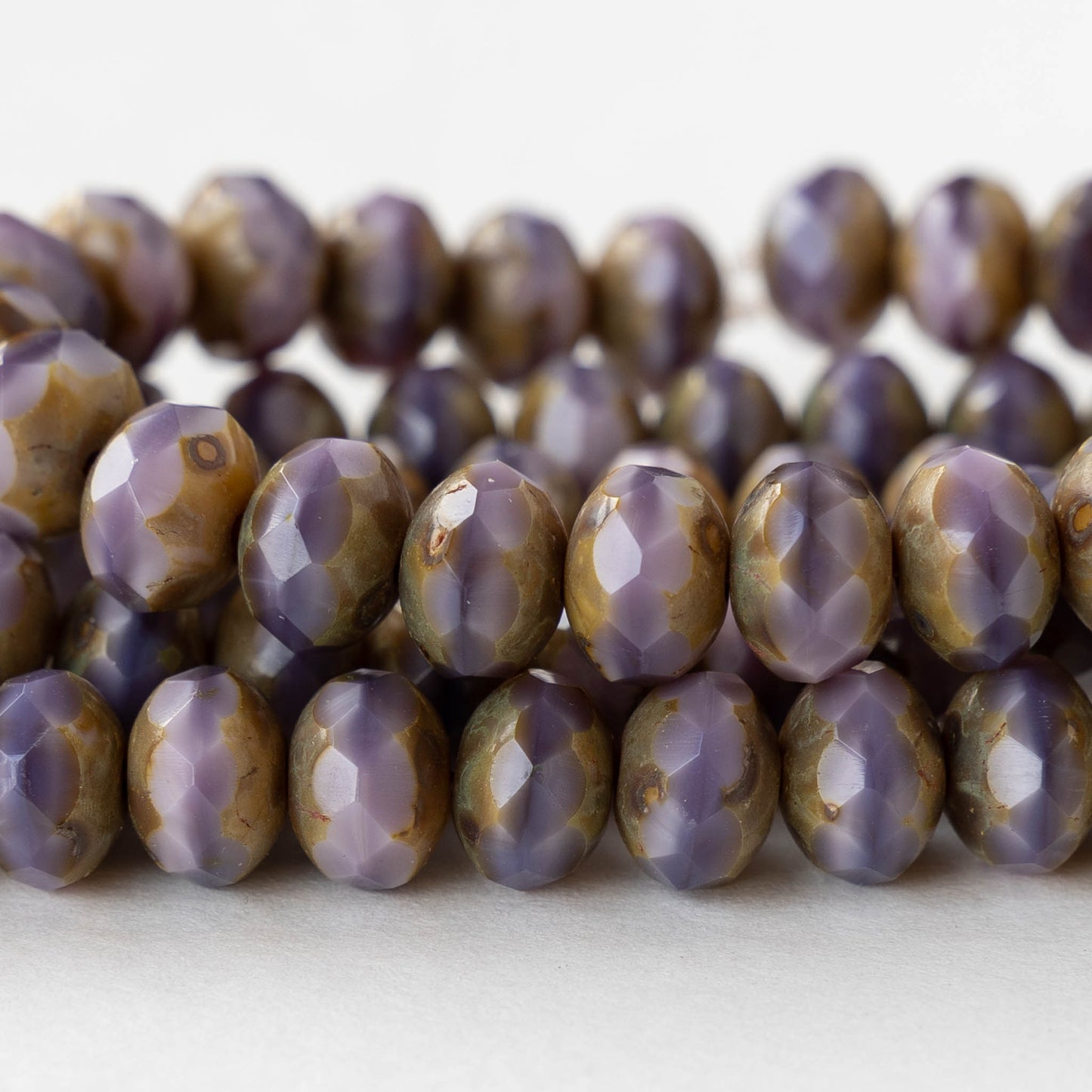 6x9mm Firepolished Rondelle Beads - Opaque Purple Picasso  - 10 or 20 Beads