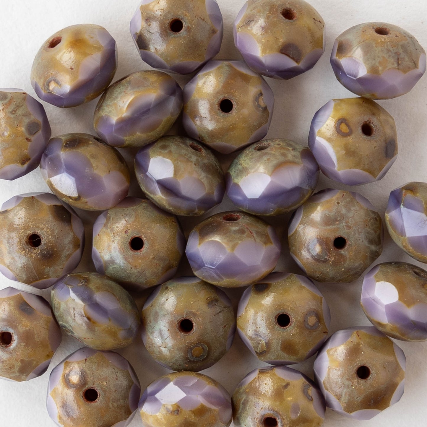 6x9mm Firepolished Rondelle Beads - Opaque Purple Picasso  - 10 or 20 Beads