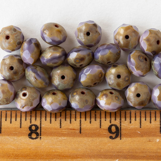 6x9mm Firepolished Rondelle Beads - Opaque Purple Picasso  - 10 or 20 Beads