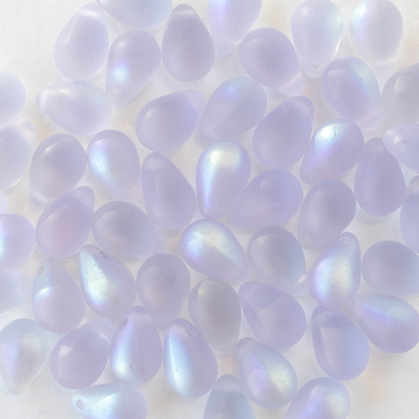 6x9mm Glass Teardrop Beads - Light Lavender AB - 50 Beads