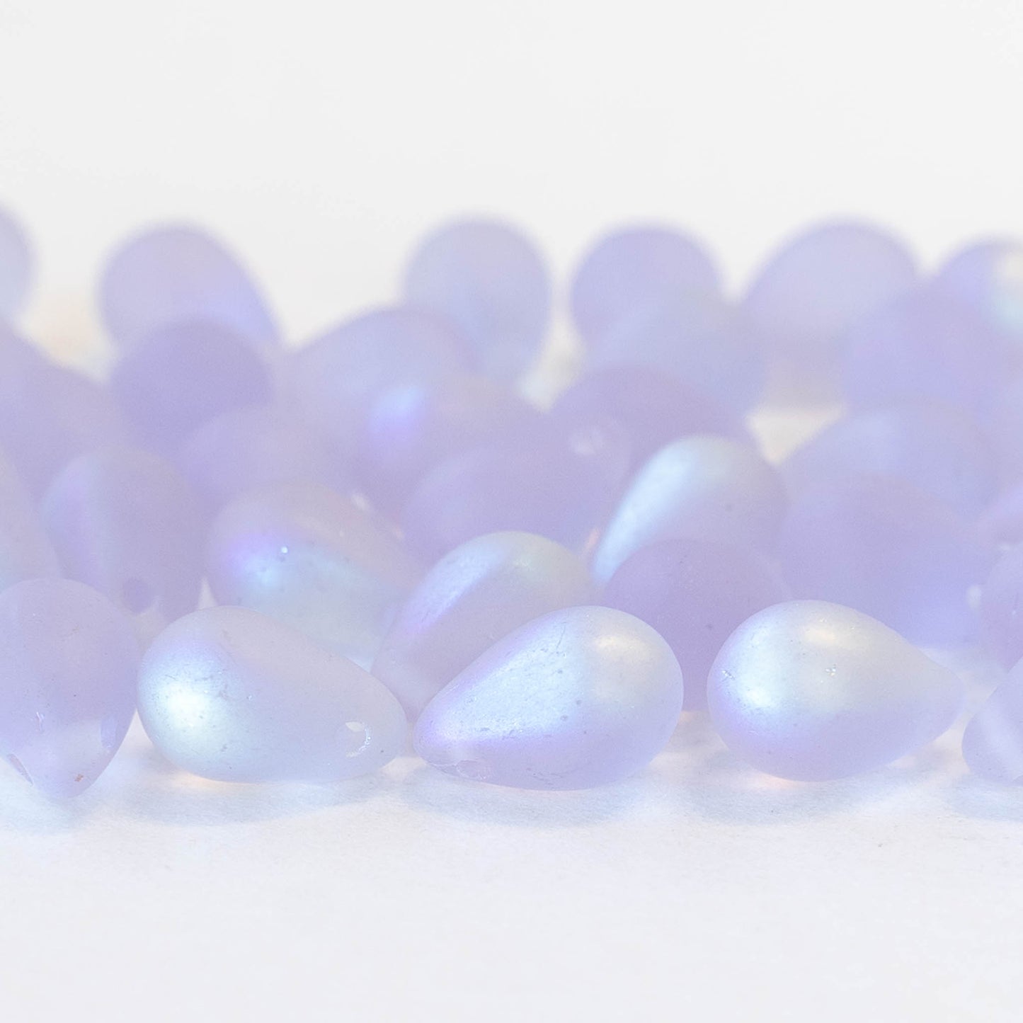 6x9mm Glass Teardrop Beads - Light Lavender AB - 50 Beads