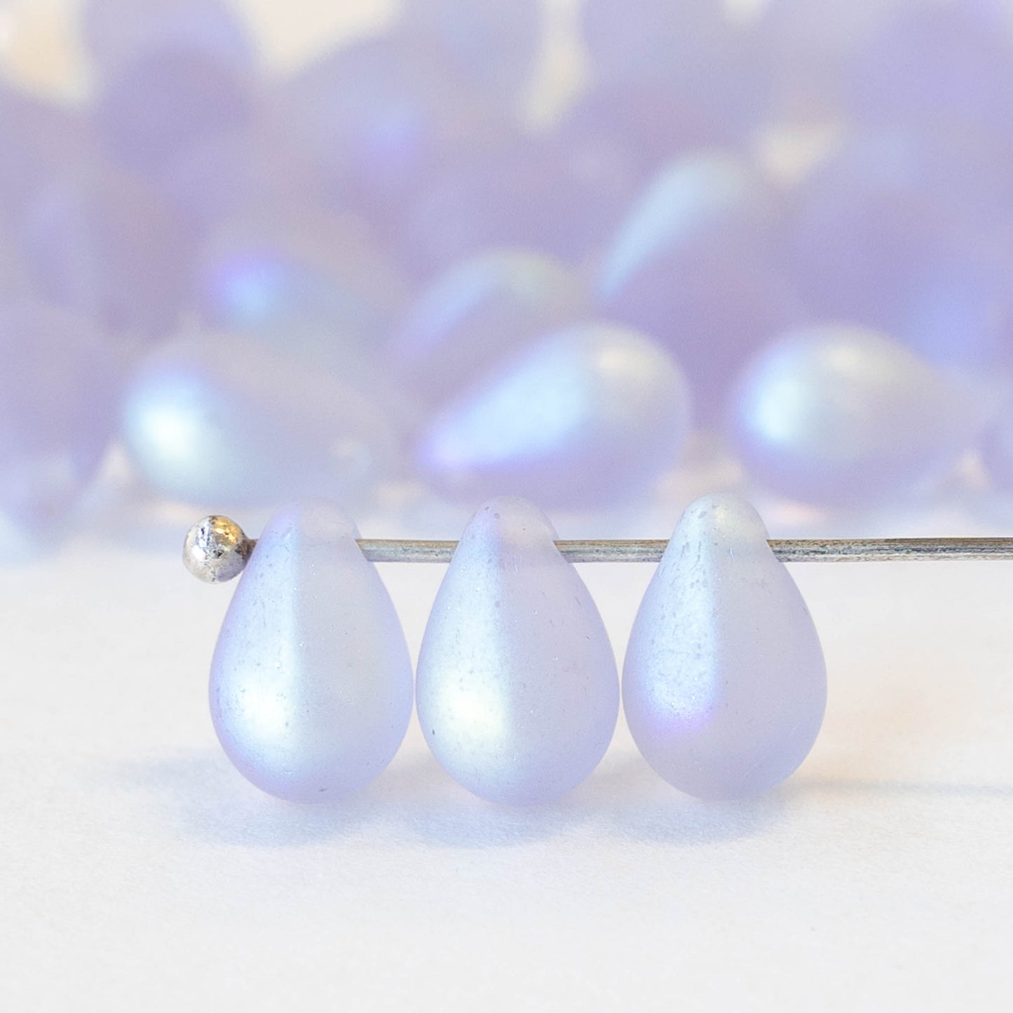 6x9mm Glass Teardrop Beads - Light Lavender AB - 50 Beads