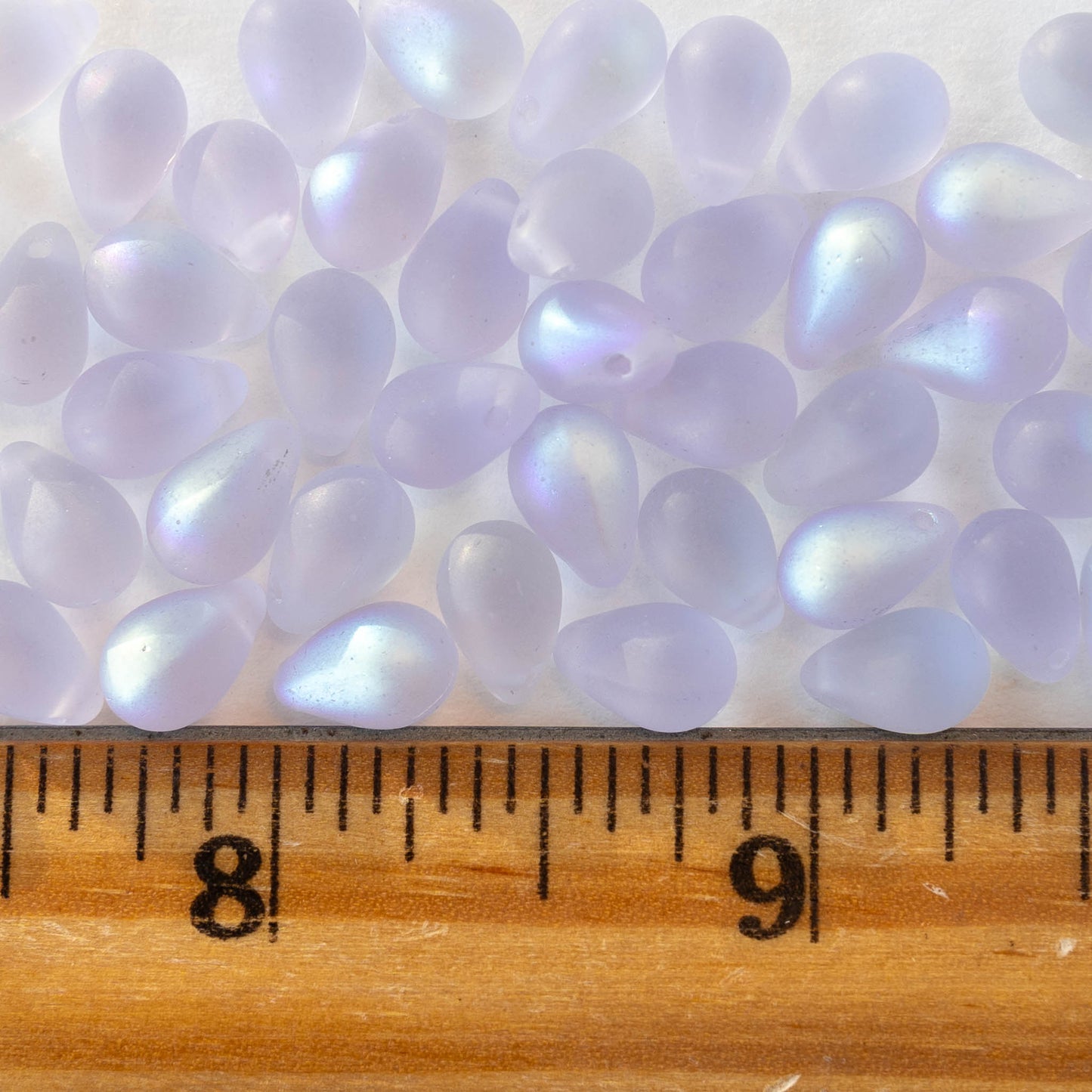 6x9mm Glass Teardrop Beads - Light Lavender AB - 50 Beads