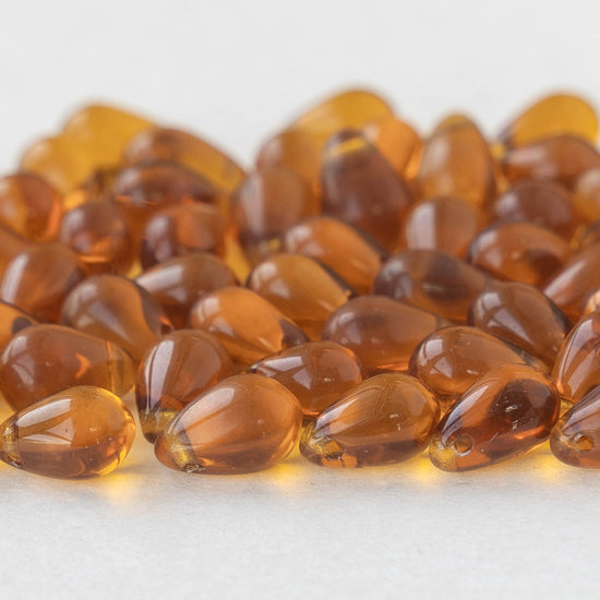 6x9mm Glass Teardrop Beads - Amber -  50 Beads