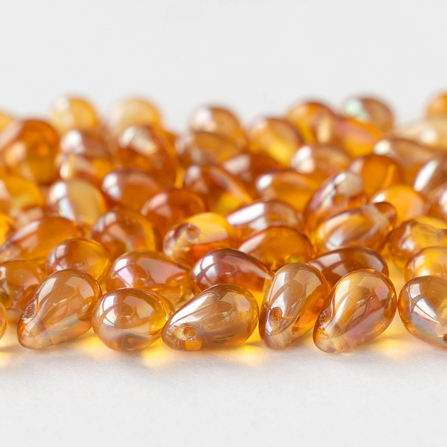 6x9mm Glass Teardrop Beads - Amber Luster - 30 Beads