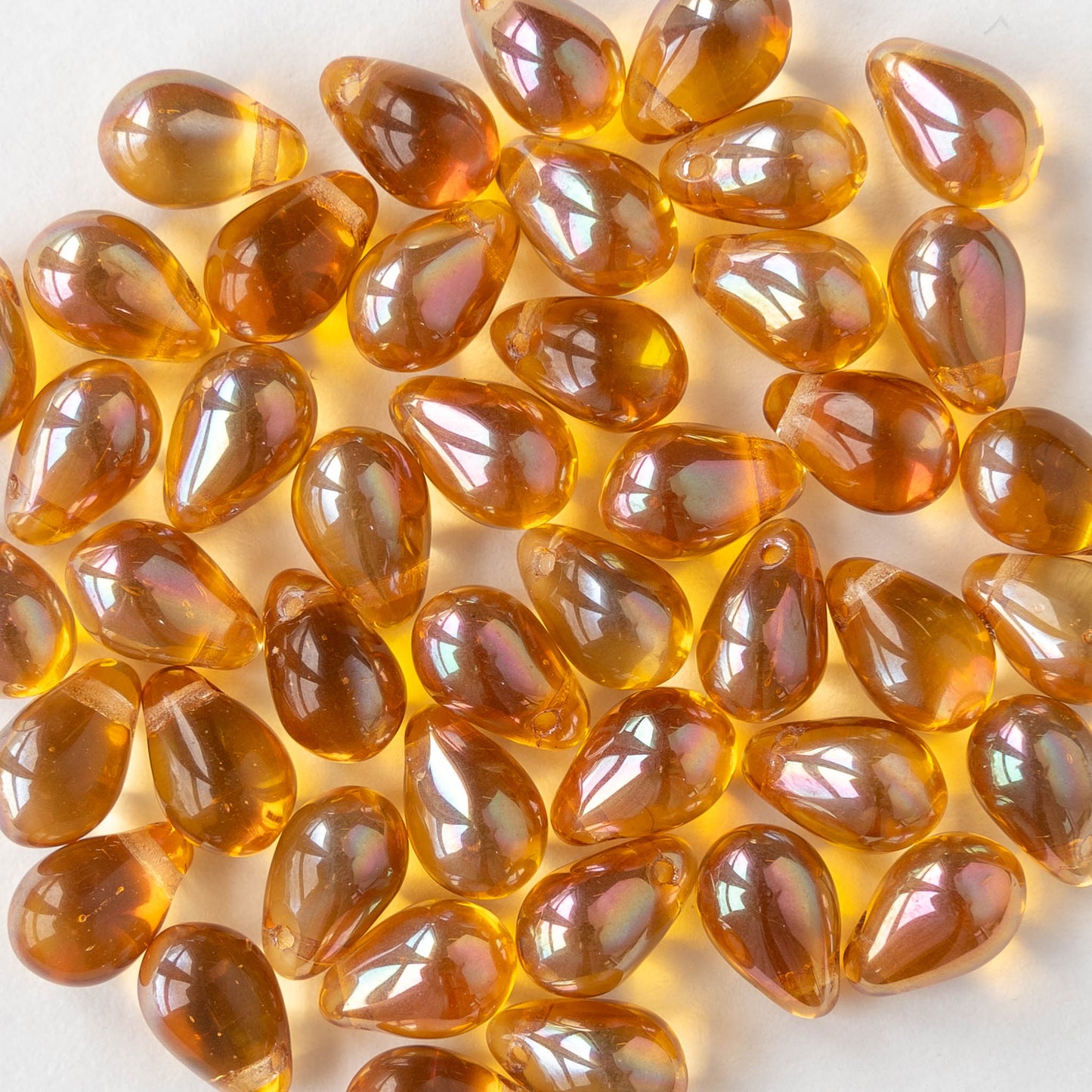 6x9mm Glass Teardrop Beads - Amber Luster - 30 Beads