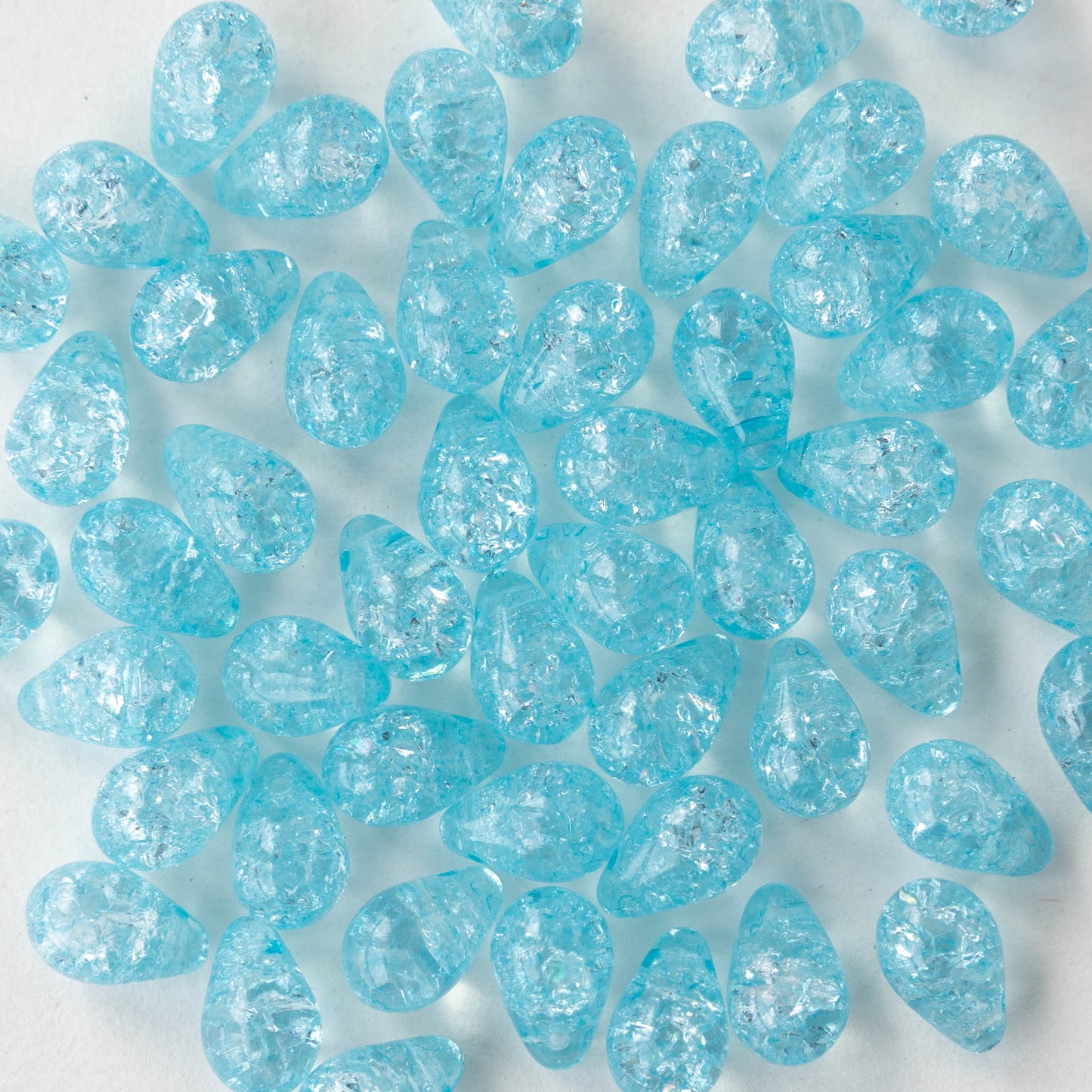 Load image into Gallery viewer, 6x9mm Glass Teardrop Beads - Lt. Aqua Crackle - 50 Beads
