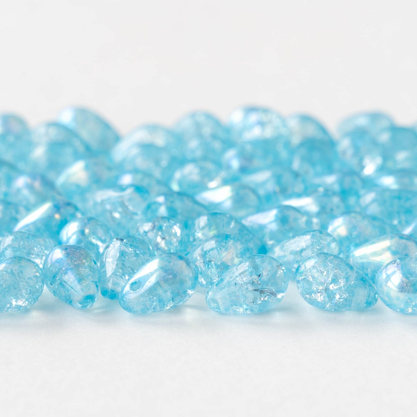 6x9mm Glass Teardrop Beads - Light Aqua Crackle AB - 30 Beads