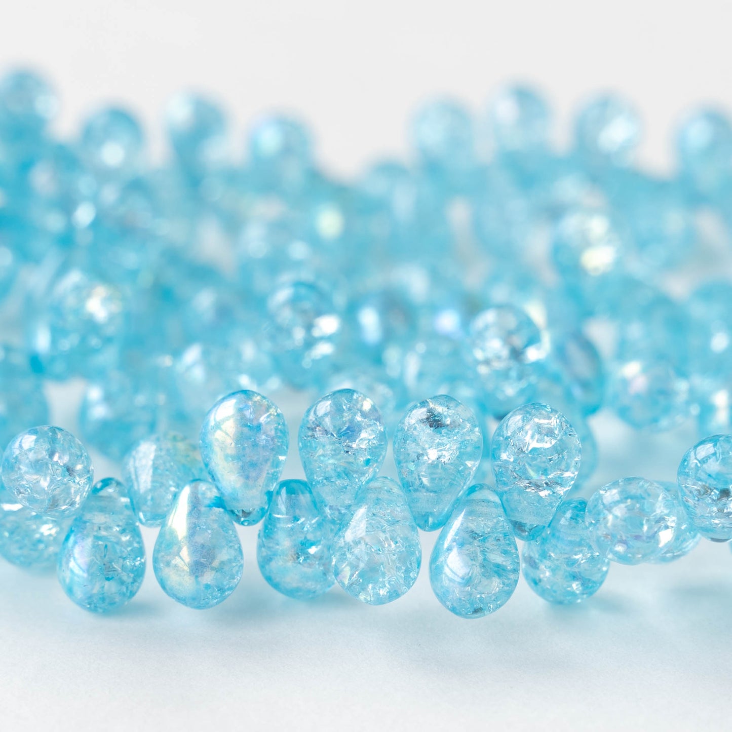 6x9mm Glass Teardrop Beads - Light Aqua Crackle AB - 30 Beads