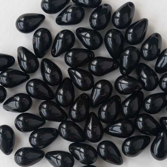 6x9mm Glass Teardrop Beads - Opaque Black - 25 Beads